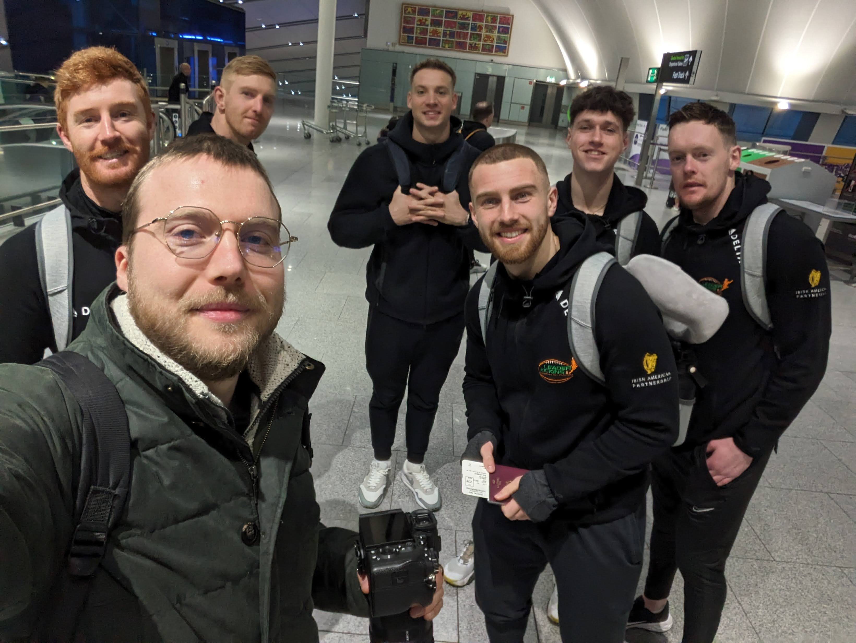 Lee with the four athletes at Dublin Airport heading to the NFL Combine